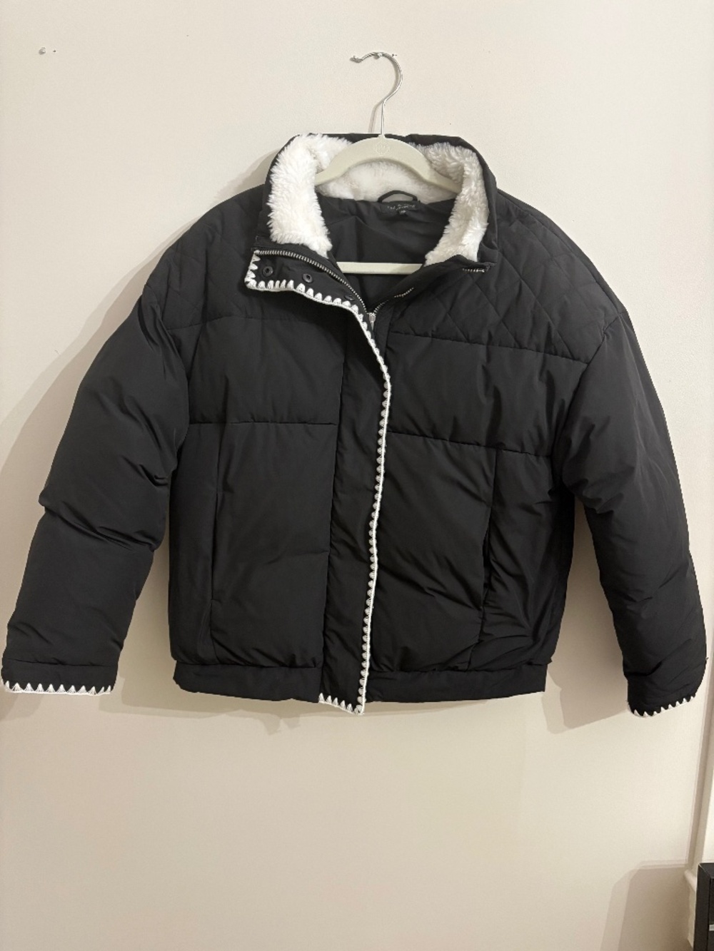 Rag & Bone Ingrid Puffer Jacket Black White Stitching Size XS